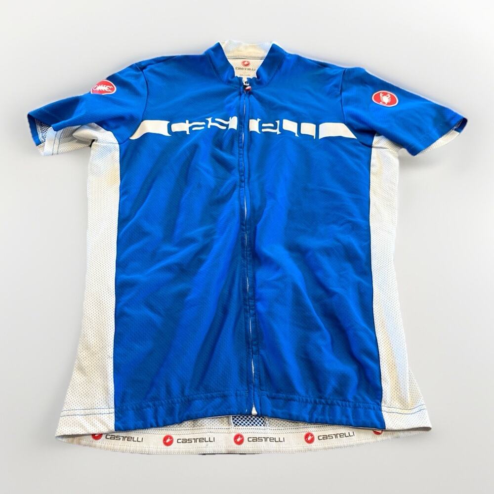 Castelli Mens Blue Cycling Spell Out Full Zip Bicycle Biking Jersey Size XL